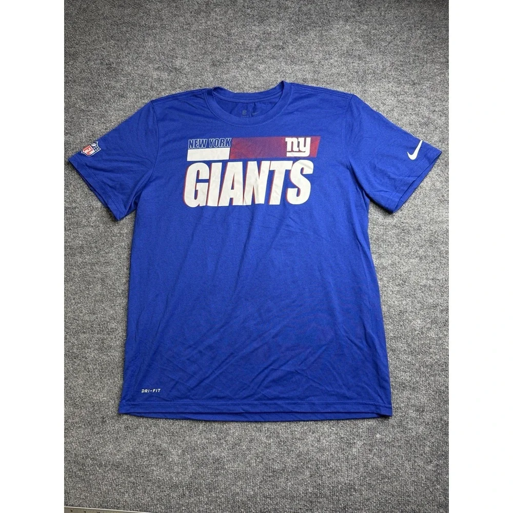 New York Giants football T shirt mens Large Nike blue athletic dri fit nfl